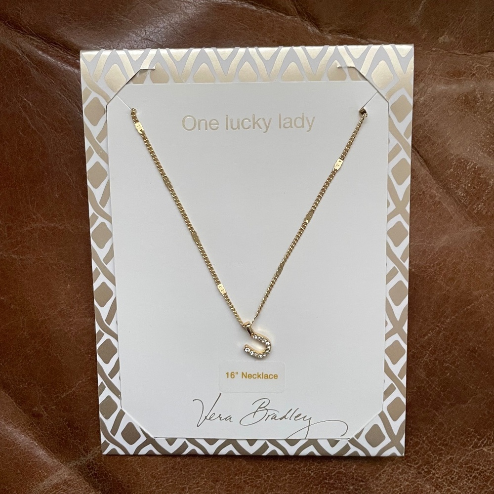 NWT Vera Bradley Lucky Horseshoe Crystal Detail Charm Necklace